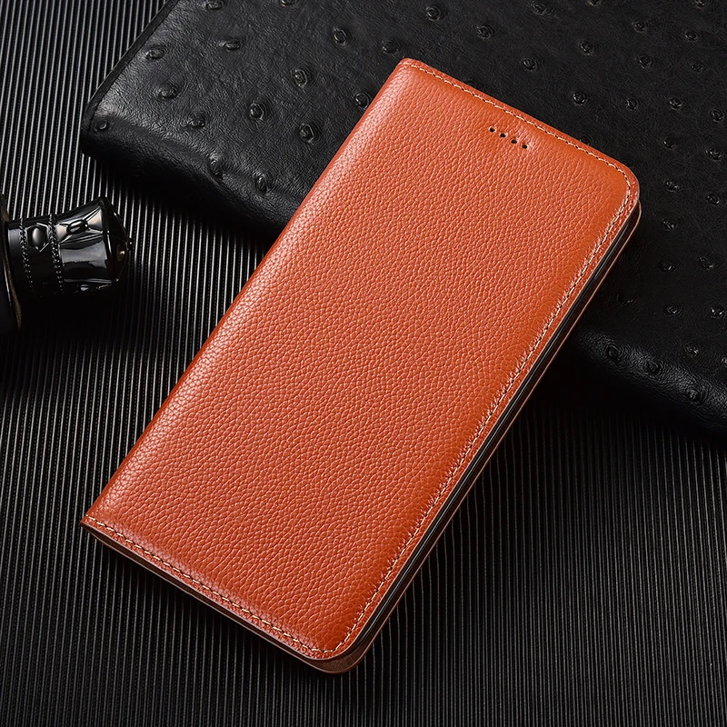 

Lychee Pattern Genuine Leather Cases for LG G8 G8s G8X V50 V50s V60 Thinq 5G Cowhide Flip Cover Pocket Wallet with Kikcstand