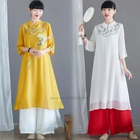 2022 cheongsam dress traditional chinese qipao elegant oriental flower embroidery dress vintage elegant cheongsam dress qipao