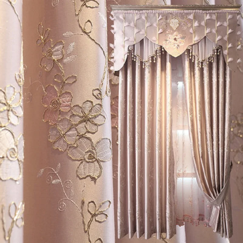 

New European Modern Curtain Fabric Simple Chinese Curtain Cotton and Linen Embroidered Curtains for Living Dining Room Bedroom