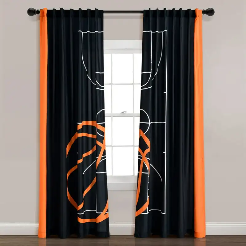 

Game Window Curtain Panels Black/Orange 52X84 Set