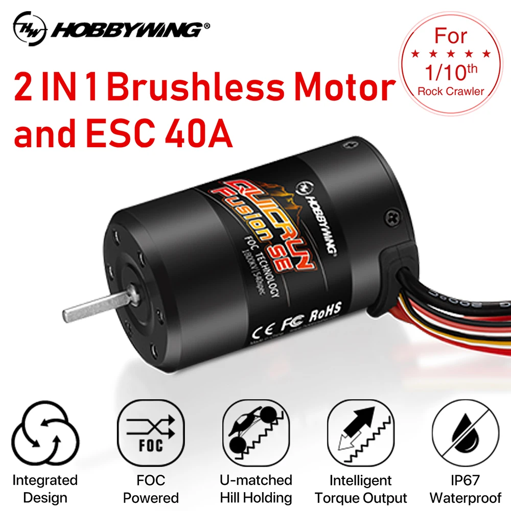 

Hobbywing Fusion SE 1/10 Brushless Motor ESC 40A Sensored Motor Waterproof Motor 2 in 1 1200KV 1800KV RC Rock Crawler Car 2-3S