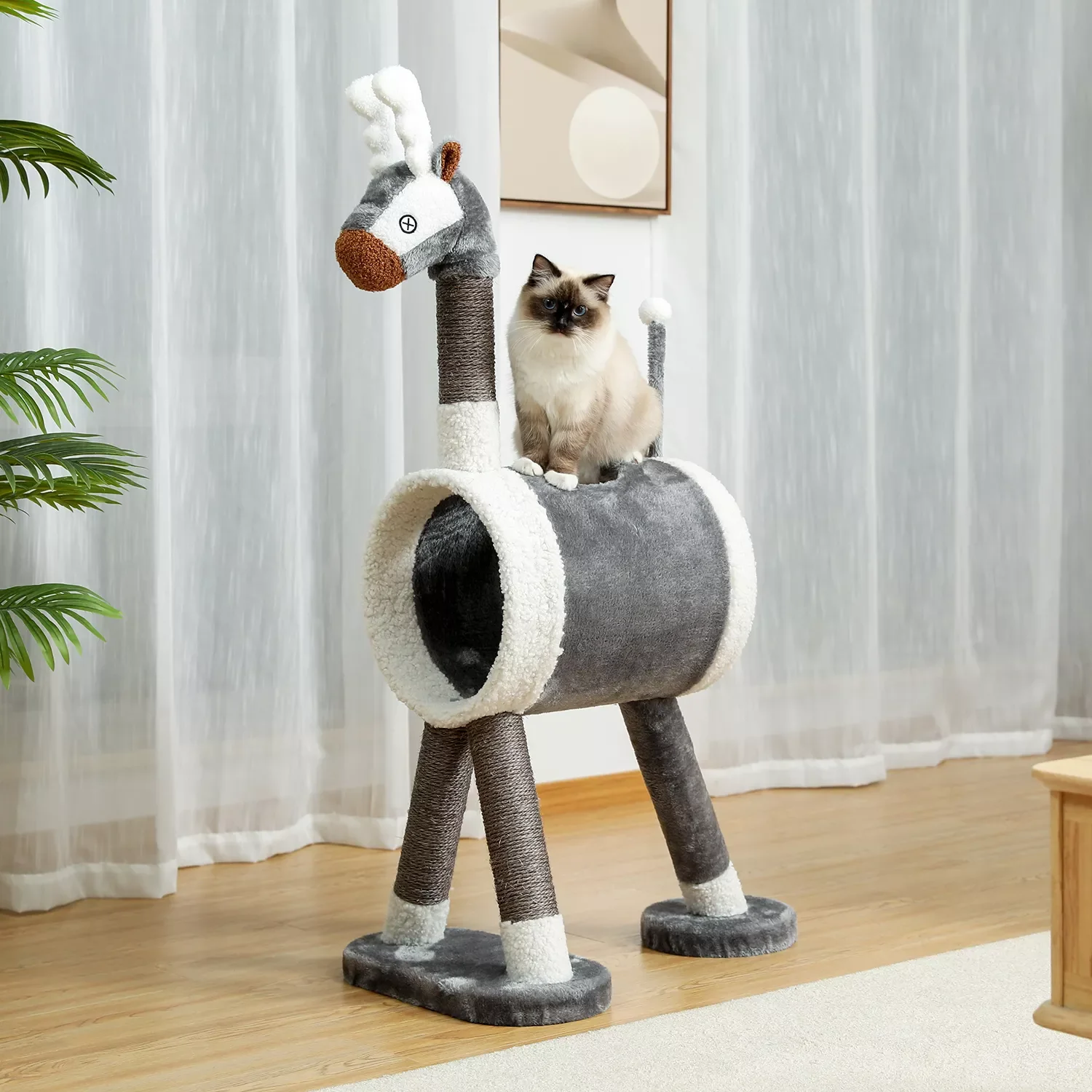 

Новая Многоуровневая башня для кошек, домик для домашних кошек с большим туннелем и когтеточкой в форме животного, лося, мебель для кошек