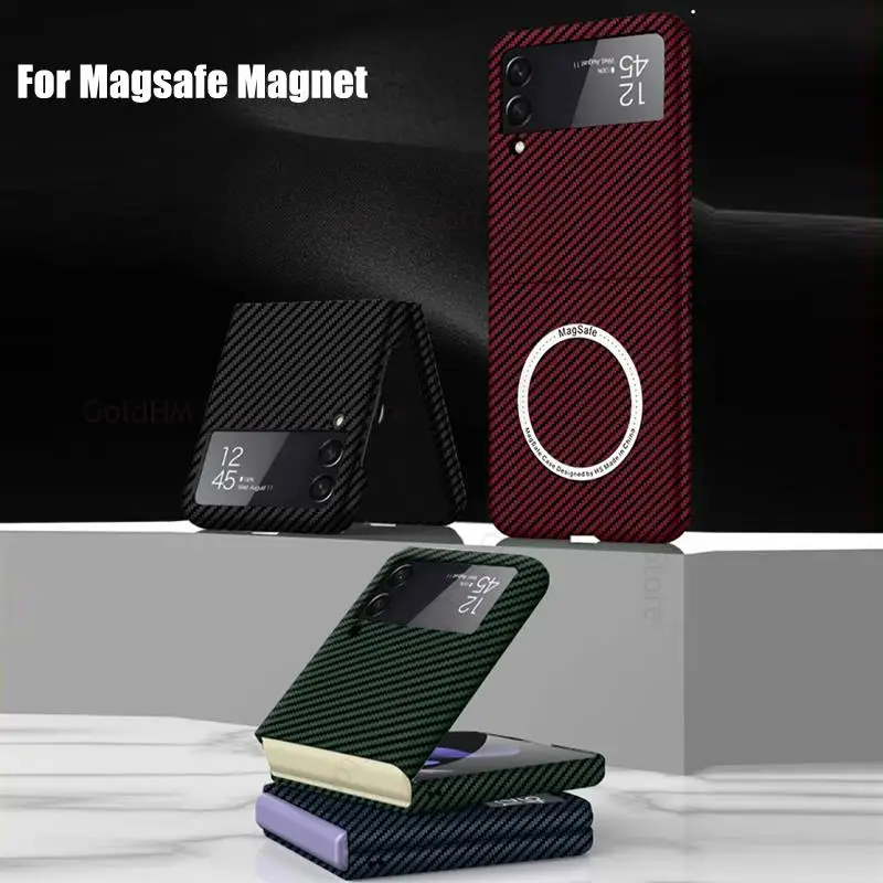 

For Magsafe Magnetic Case For Samsung Z Flip 4 5G Wireless Charger Magsafing Cover For Galaxy Z Flip4 3 Carbon Fiber Hard Cover