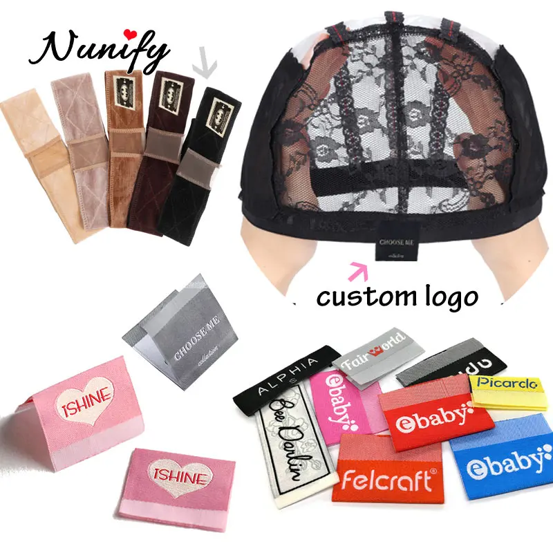 Nunify Custom Sewing Cloth Label Logo For Wigs Personalized Brand For Wig Caps Woven Wig Tags Hair Extension Label Text Fold Tag