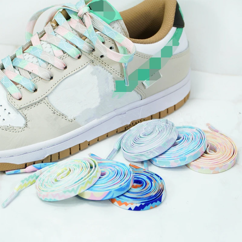 

Colorful Flat Gradation Shoelaces Sneakers Stripes Tie-dye Laces Dazzling Blue Shoelace Personality Rope Men Women With The Same