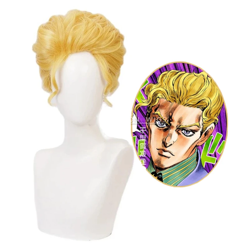 

Парик для косплея из аниме «Невероятные приключения Джоджо», термостойкие короткие золотистые волосы с шапочкой для косплея Кира йошикаге