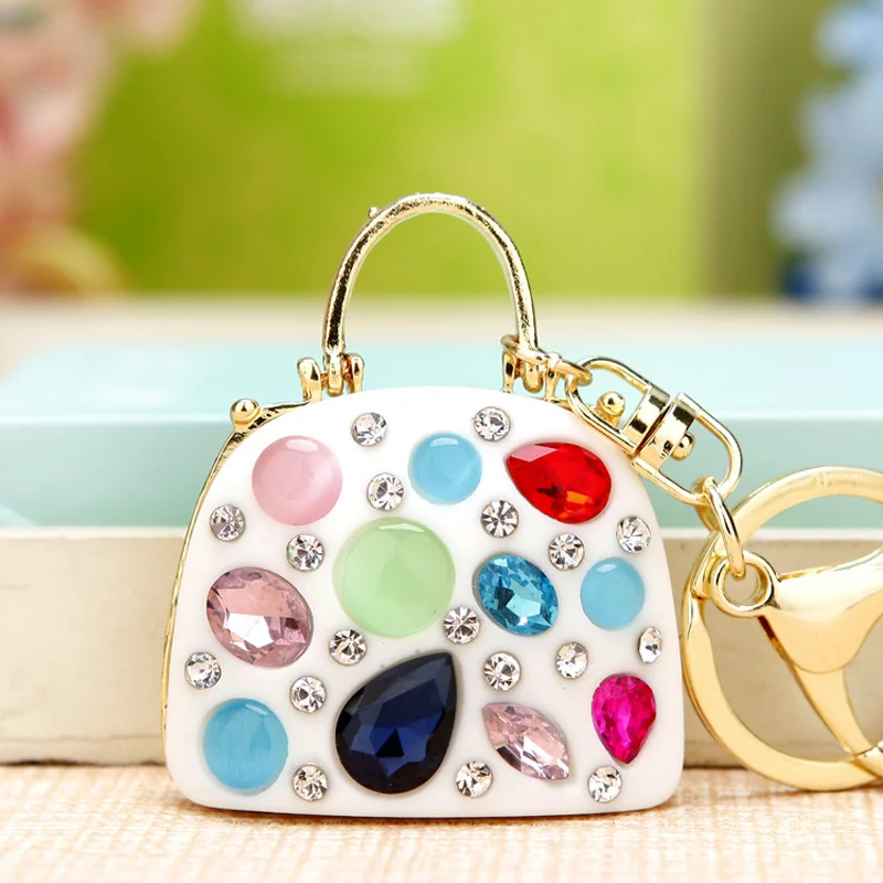 New Creative Jelly Handbag Shape Crystal Keychain Exquisite Car Holder Bag Pendant Women Gift Trinket Metal Keyring