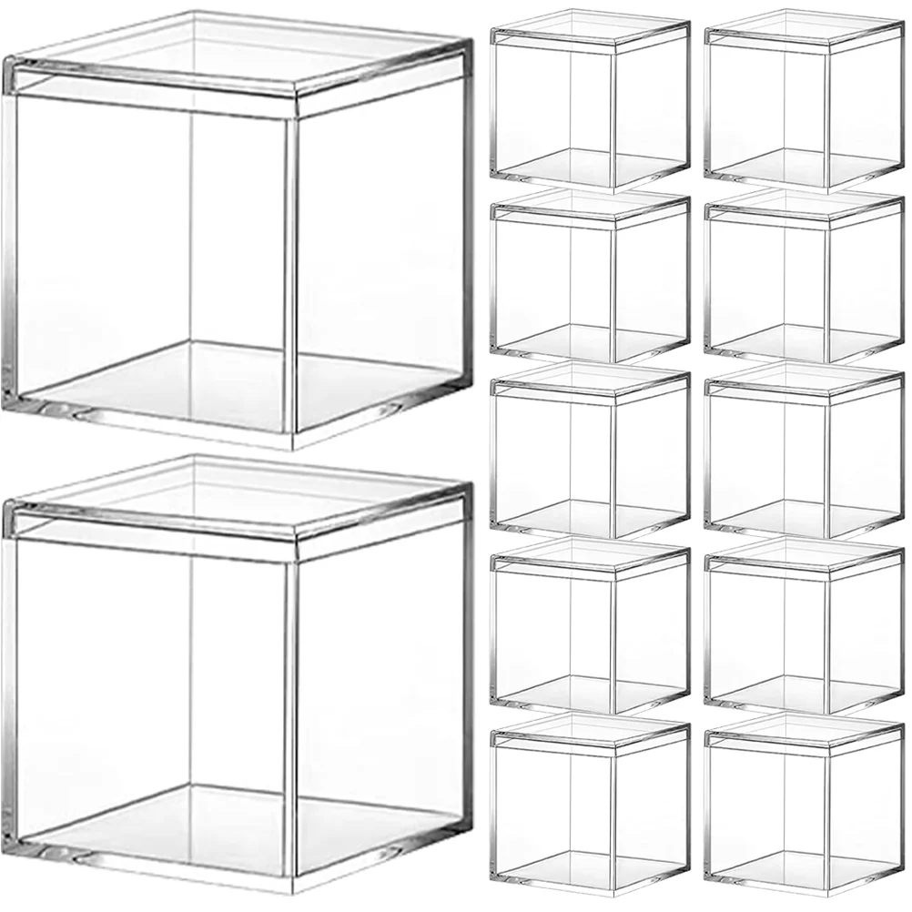 

12 Pcs Chocolate Storage Case Transparent Craft Candy Square Containers Lids Jewelry Bead Wedding box Trio