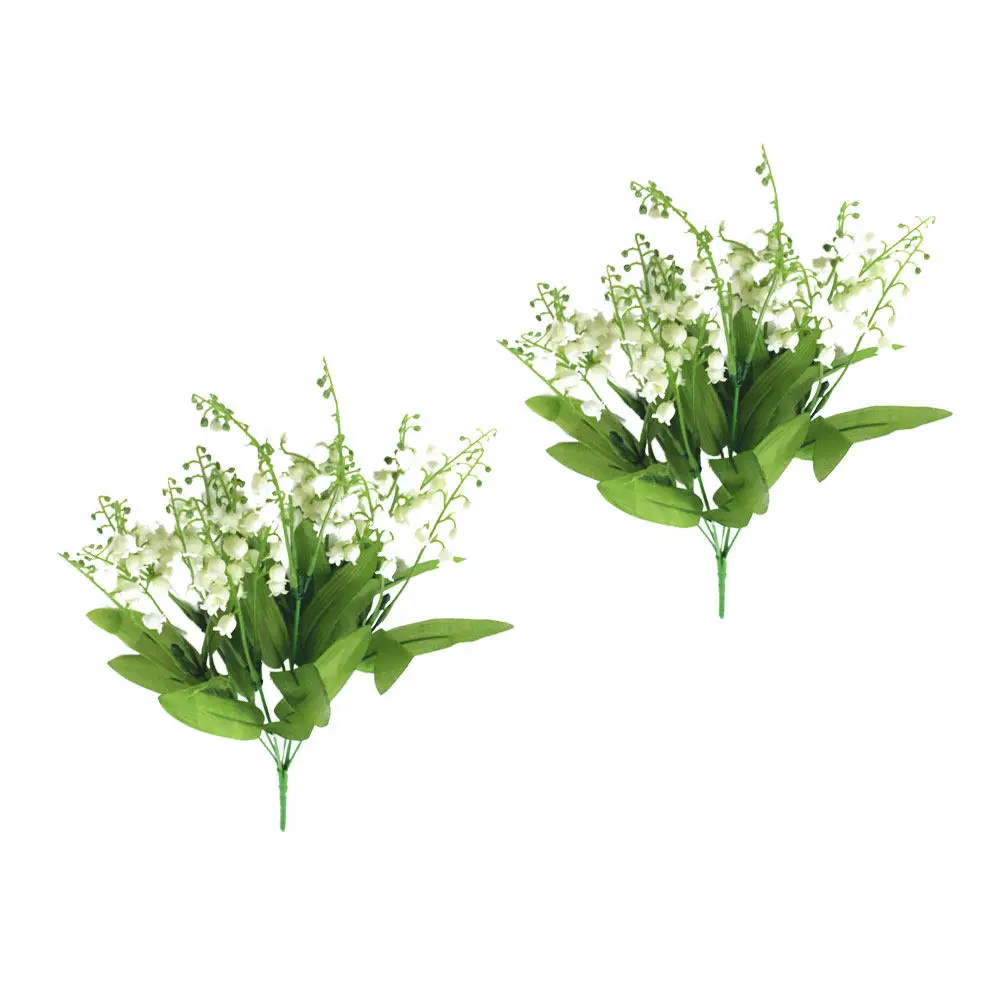 Фото Искусственный букет из 2-х имитаций ландышей (Convallaria Majalis) с 7 ветками для свадебного декора, украшения дома, праздничных мероприятий, зеленый №4