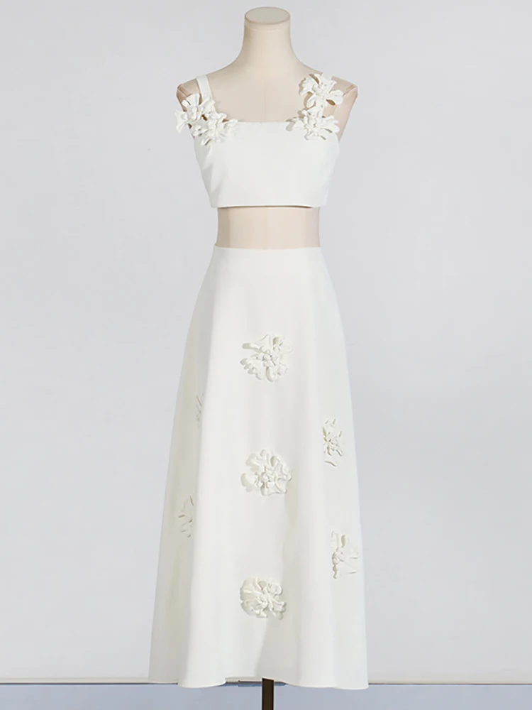 Женский комплект из двух предметов Белый Топ без рукавов с квадратным вырезом и