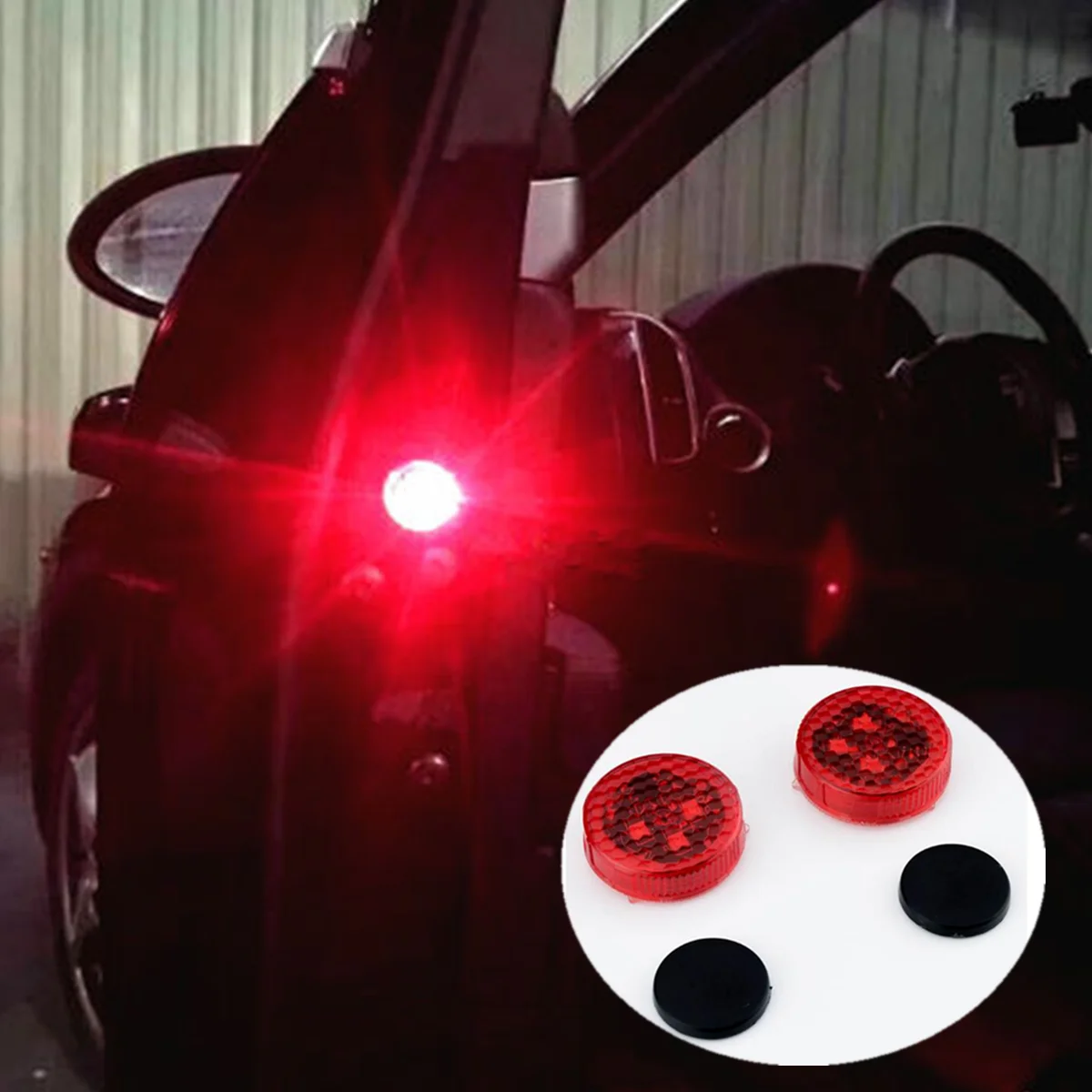 

2Pc Car Accessory Signal Lamp Door Opened Warning Light Anti-Collid Flash Cautio Red Strobe Bulbs Wireless Alarm Lamp Signal