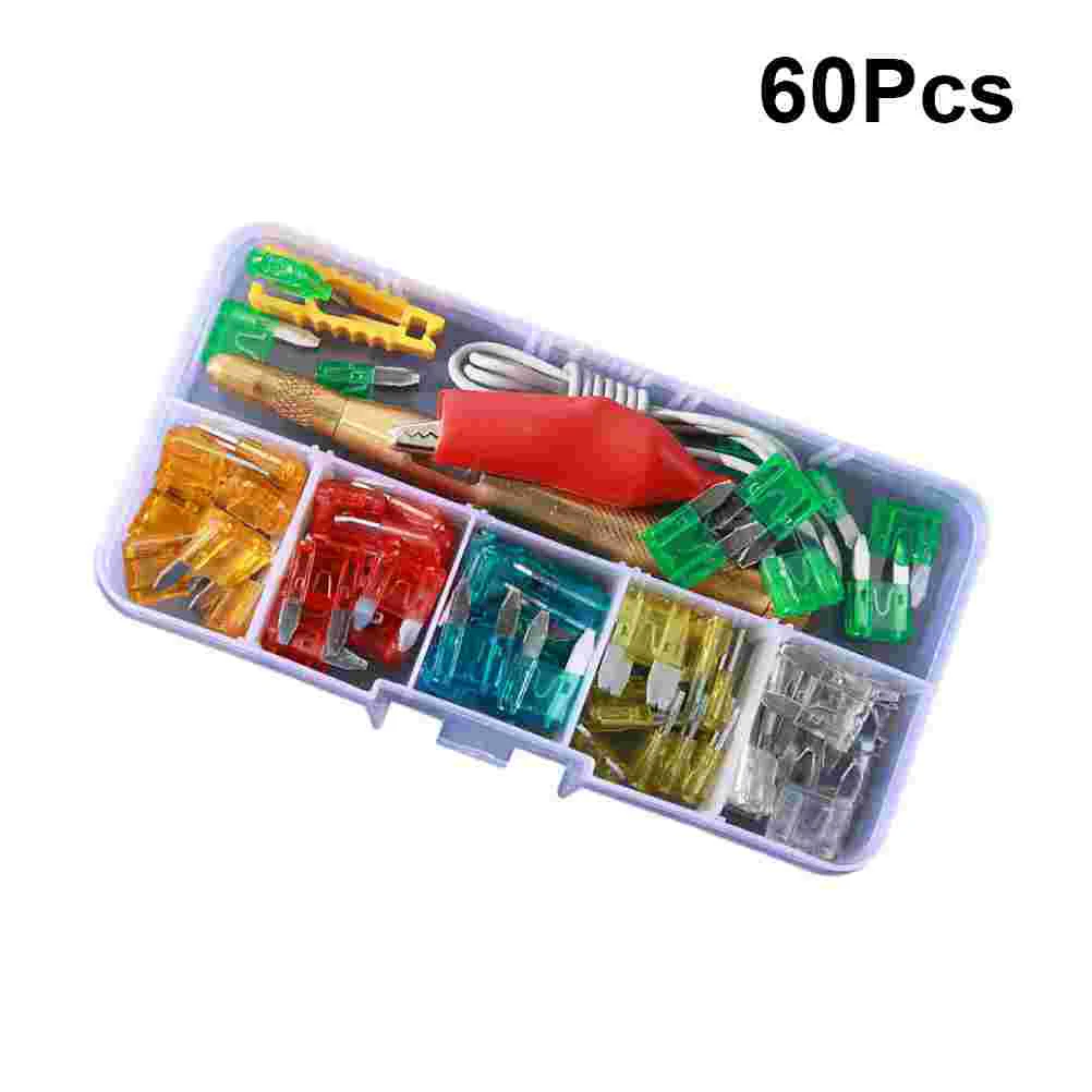 

1 Set of 60PCS 5-30A Car Fuse Zinc Material Replacement Fuses Accessories with Test Pen - Size S