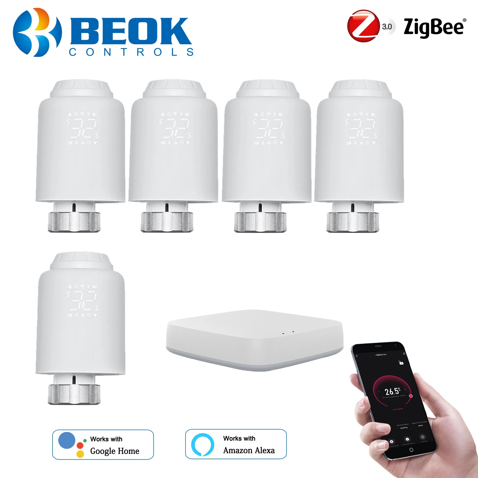 

Beok Tuya ZigBee Smart Thermostatic Radiator Valves TRV Actuator Programmable Themostat Temperature Controller Works with Alexa