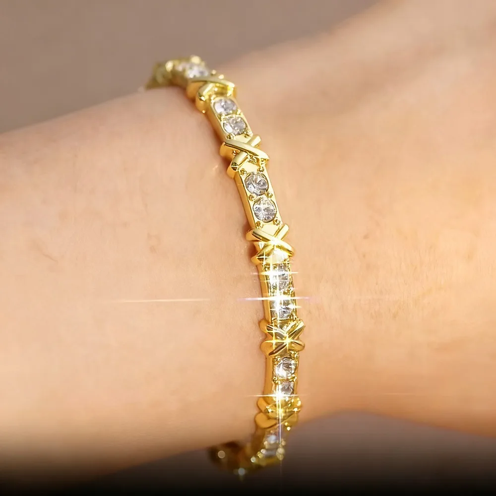 Фото Браслет-манжета с кристаллами Swarovski в форме буквы X, модный браслет для женщин и мужчин, белый, многослойный, для вечеринок и повседневной носки, очаровательное украшение №2