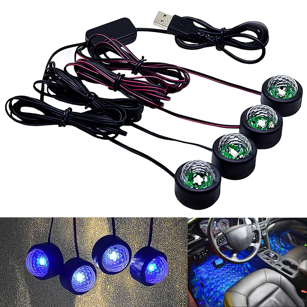

1x Colorful LED Car Atmosphere Ambient Floor Foot Lights Car Interior Lamp USB Remote Voice Control 7Color Auto Decorative Light