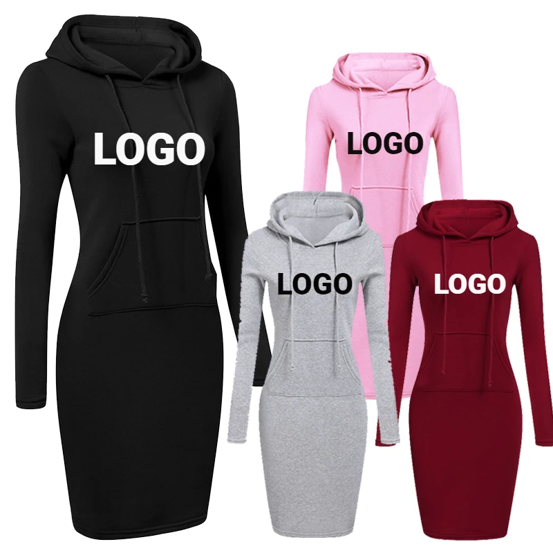 

Custom LOGO Women's Hoodie Dress DIY Your Like Pictures or Text Long Sleeve Hoodie Sweatshirts Casual Hooded Pockets Dresses