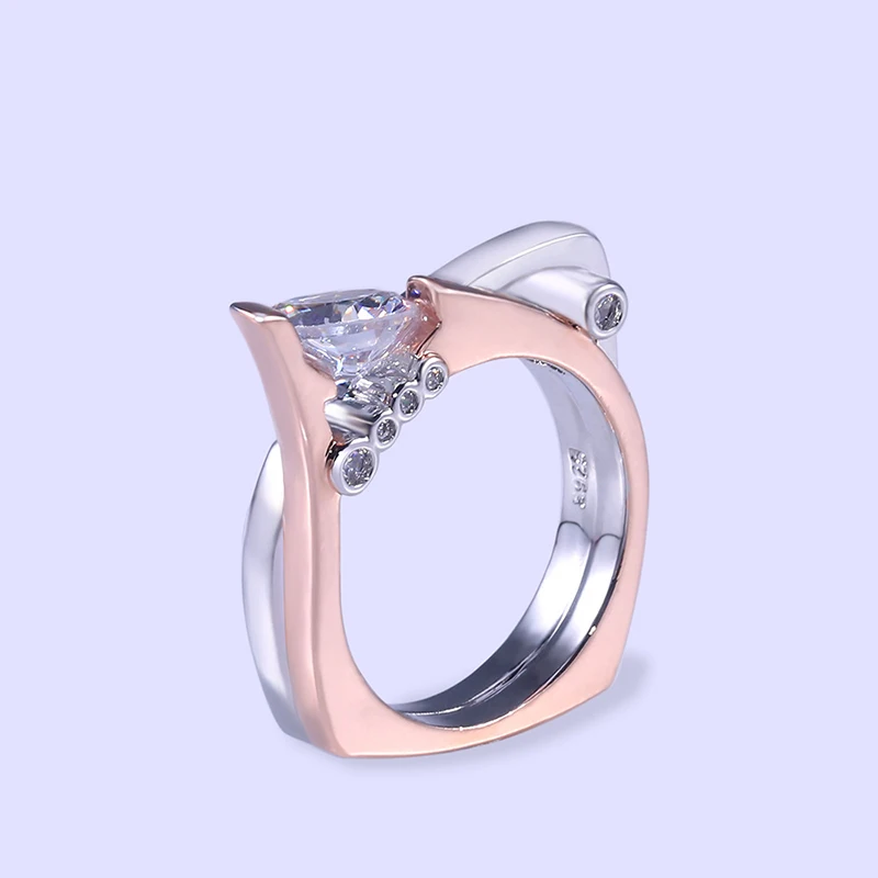 

New Creative Trendy Tow Tone Geometric Rings For Women Shine White CZ Stone Inlay Punk Fashion Jewelry Party Gift Finger Ring