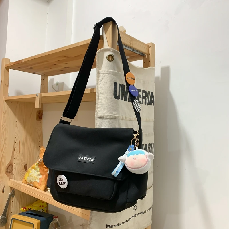 Girls' Large Capacity School Bag Japanese Harajuku Style Messenger Bag Women Canvas Casual Multiple Pockets Youth Shoulder Bags