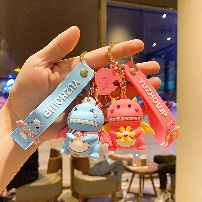 

Dinosaur Doll Fashion Gifts For Couples Cartoon Car Accessories Aesthetic Moto Keychain Silica Gel Bag Pendants Free Shipping