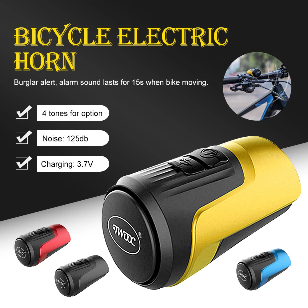 

125dB Bicycle Electronic Bell 4 Tones Scooter Ebike Siren Horn Alarm USB Charge Warning Safety Alarm Anti-theft Bike Accessories