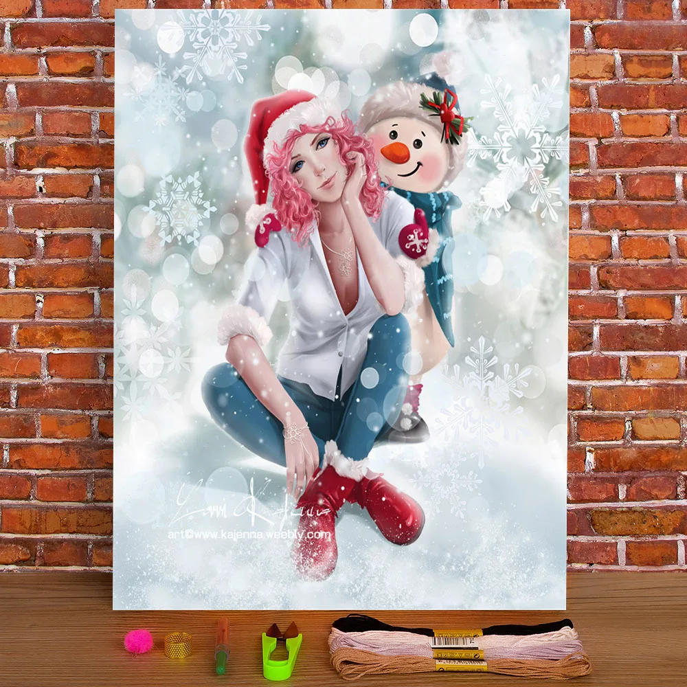 

Christmas Snowman Printed Water-Soluble Canvas 11CT Cross Stitch Kit Embroidery DMC Threads Sewing Needlework Promotions