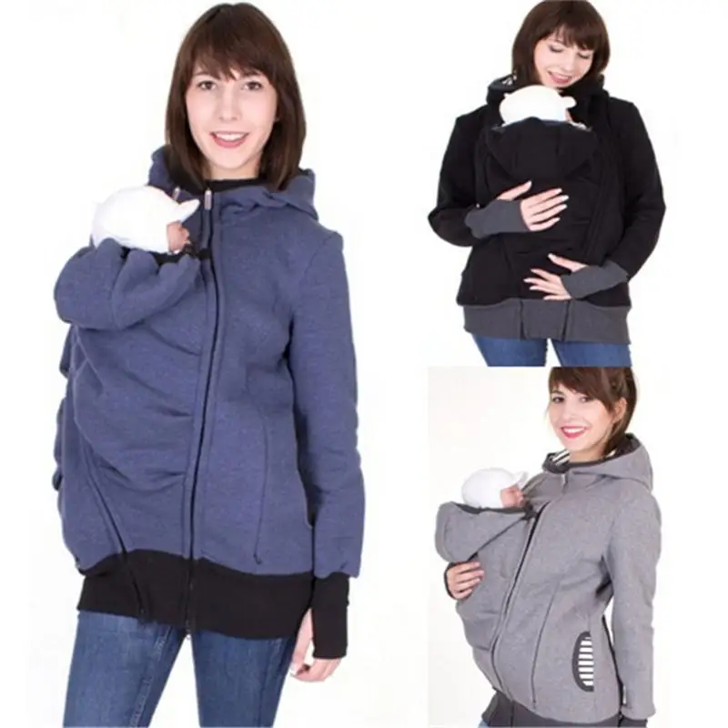 

Women's Autumn New Hot Selling Removable Multi-Function Three In One Kangaroo Pocket Zipper Hooded Sweater In Stock