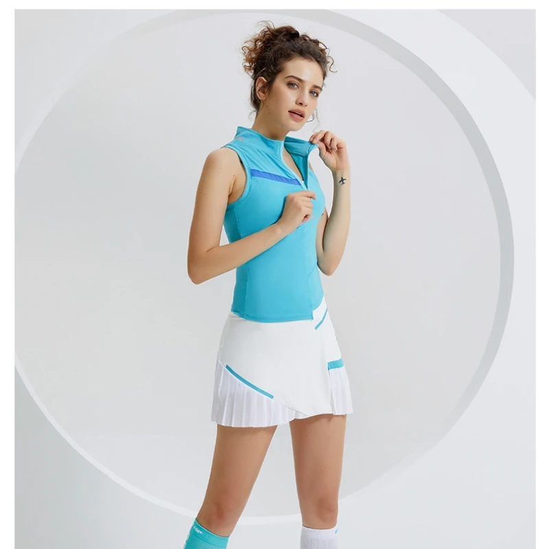 2 Piece Tennis Suit Women Sport Set Gym Fitness Yoga Clothing Workout Running Set Sleeveless Vest Top + Tennis Short Skirts