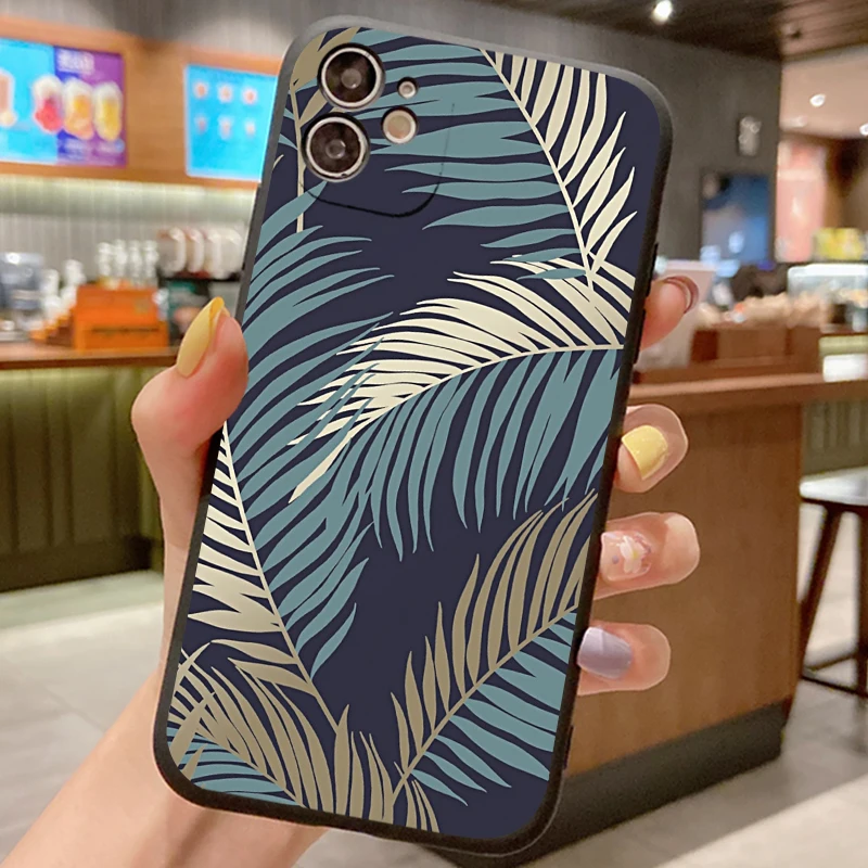 

Leaves Painting Cover Case For iPhone 14 13 12 11 Pro Max SE 2022 2020 XR 7 8 6 6S Plus 12 Mini X XS Soft Silicone Painted Case