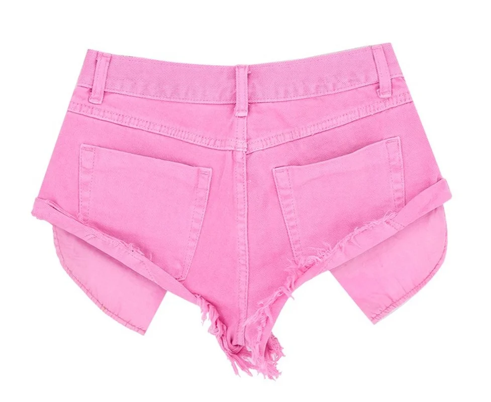 2021 Low-waist Decadent Style Loose No Elastic Rolled Denim Shorts Women Open Pockets Beach Macaron Powder Short Jeans Female