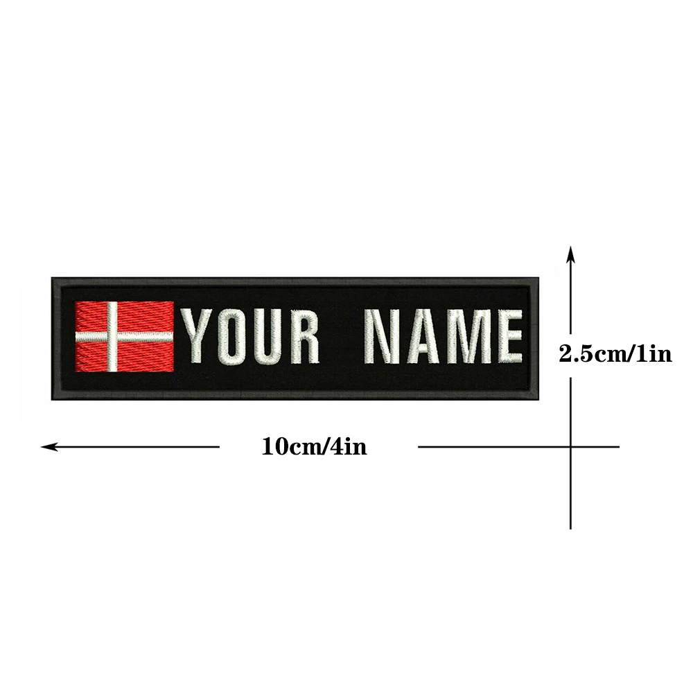Danish Flag Denmark 10X2.5cm Embroidery Custom Name Text Patch Stripes Badge Iron On Or Velcros Backing Patches |