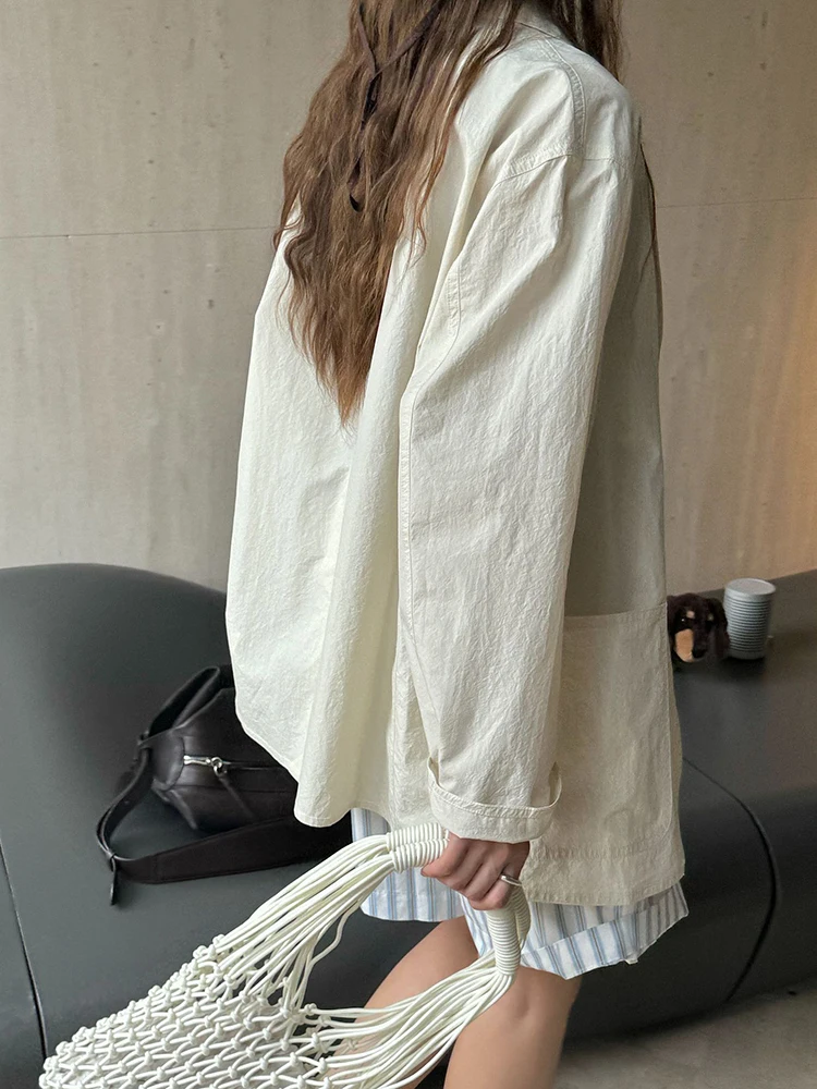 [EAM] Женский абрикосовый тонкий хлопковый элегантный пиджак большого размера