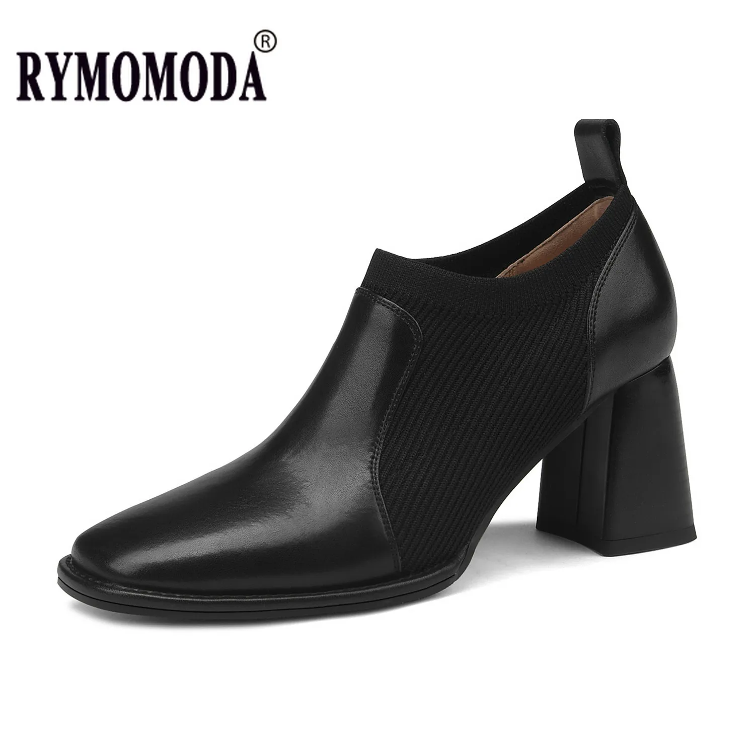 High Heels Women Cow Split Leather Black Pigskin Lining and Insole Office Dress Knit Sock Pumps Spring Autumn Shoes Big Size 42