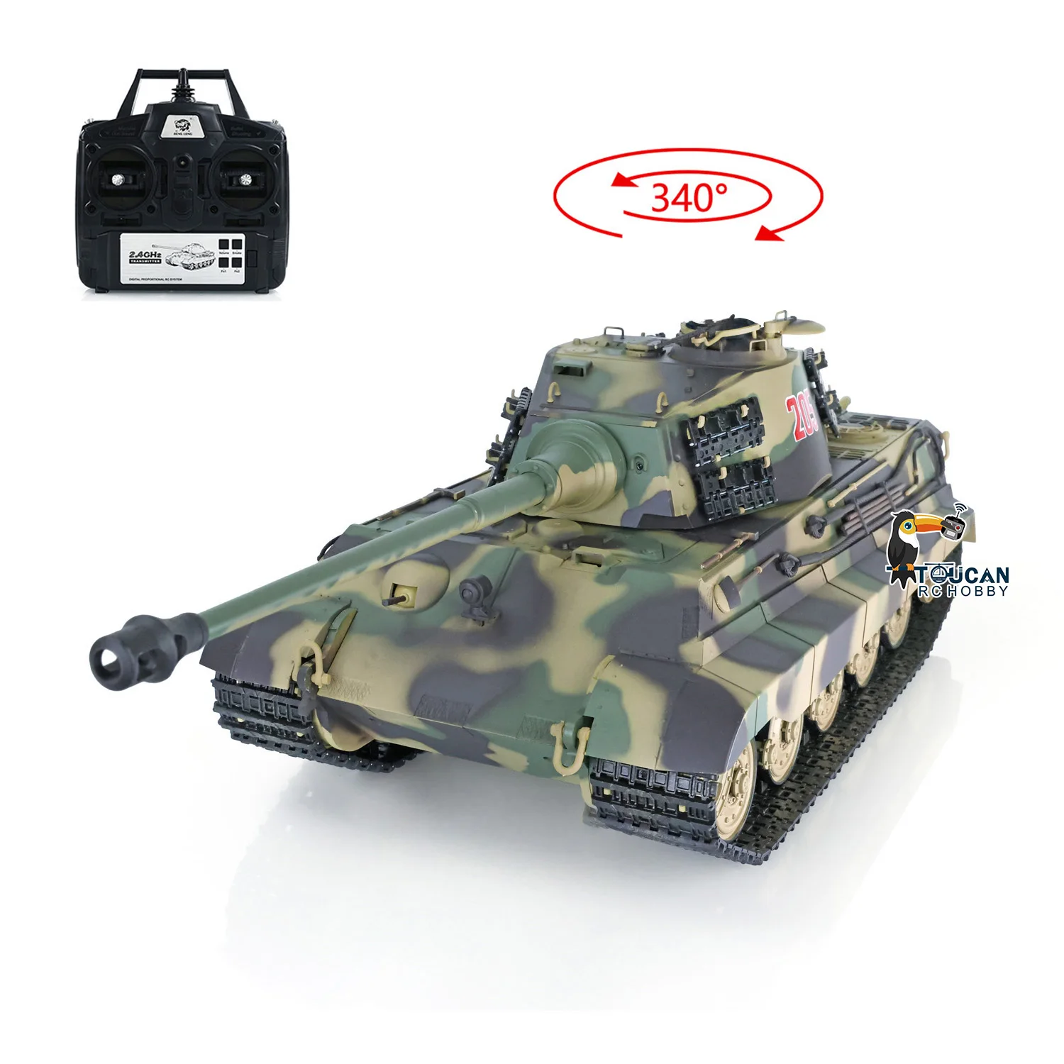 Фото Радиоуправляемая модель танка HENG LONG King Tiger 3888A, масштаб 1/16, 2.4G, пластик, готовая к запуску (RTR), с гусеницами, направляющими колесами, пулеметом и BB-системой, подарок для мальчиков №5