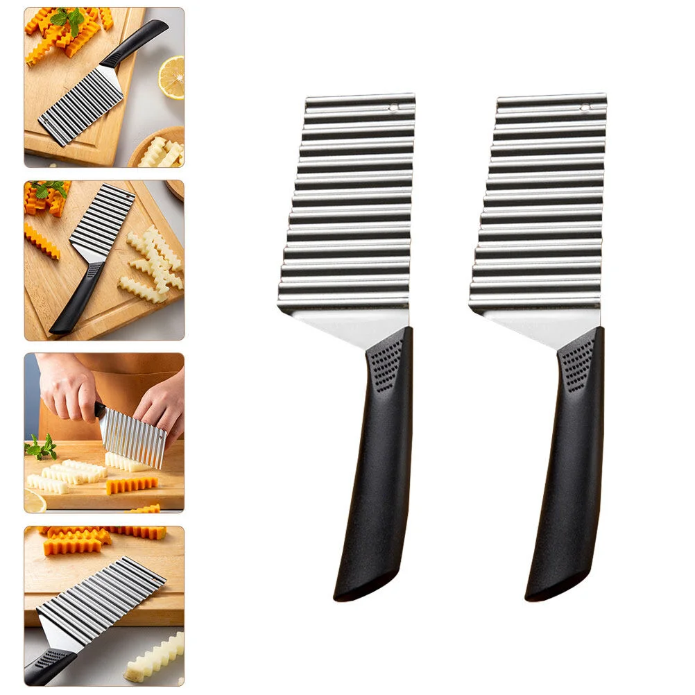 

2 Pcs French Fry Kitchen Supply Potato Slicing Tool Stainless Crinkle Veggie Slicer Cutting Cucumber Wave Steel