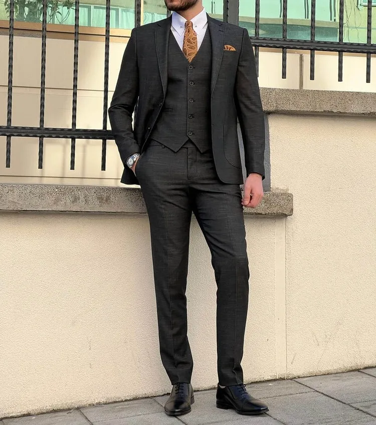 

Black Men's Suits Formal Slim Fit Fashion Male Wedding Tuxedo For Bridegroom Custom Made New 3-Piece Jacket+Pants+Vest Latest