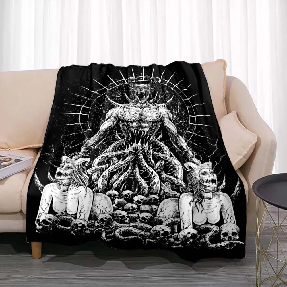 

Demon Evil Throw Blanket Bedspread Fleece Flannel Soft Warm Blankets Print Funny Birthday Gift Home Textiles Sofa Decor