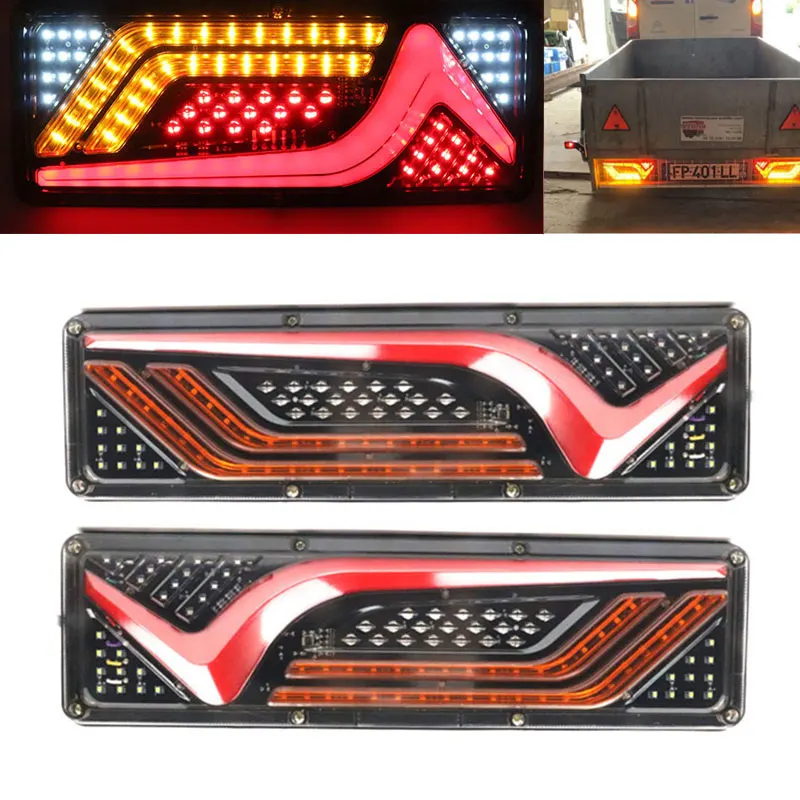 

2PCS 12/24V Dynamic LED Truck Tail Light Turn Signal Rear Brake Lights Reverse Signal Trailer Lorry Bus Caravan Camper Fog Lamp