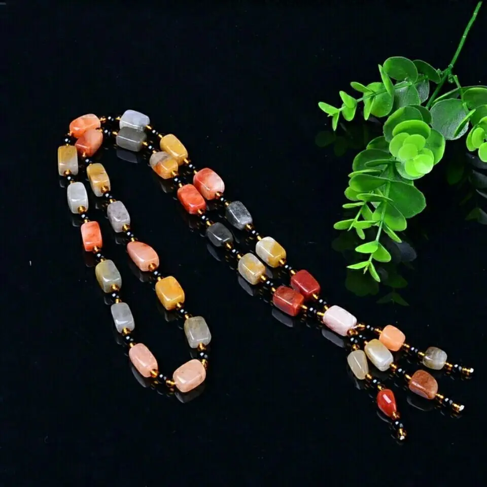

Hot Selling Natural Gold Silk Jade Colorful Necklace Exquisite Jewelry Sweater Chain for Fashion Women Men Accessories Gift