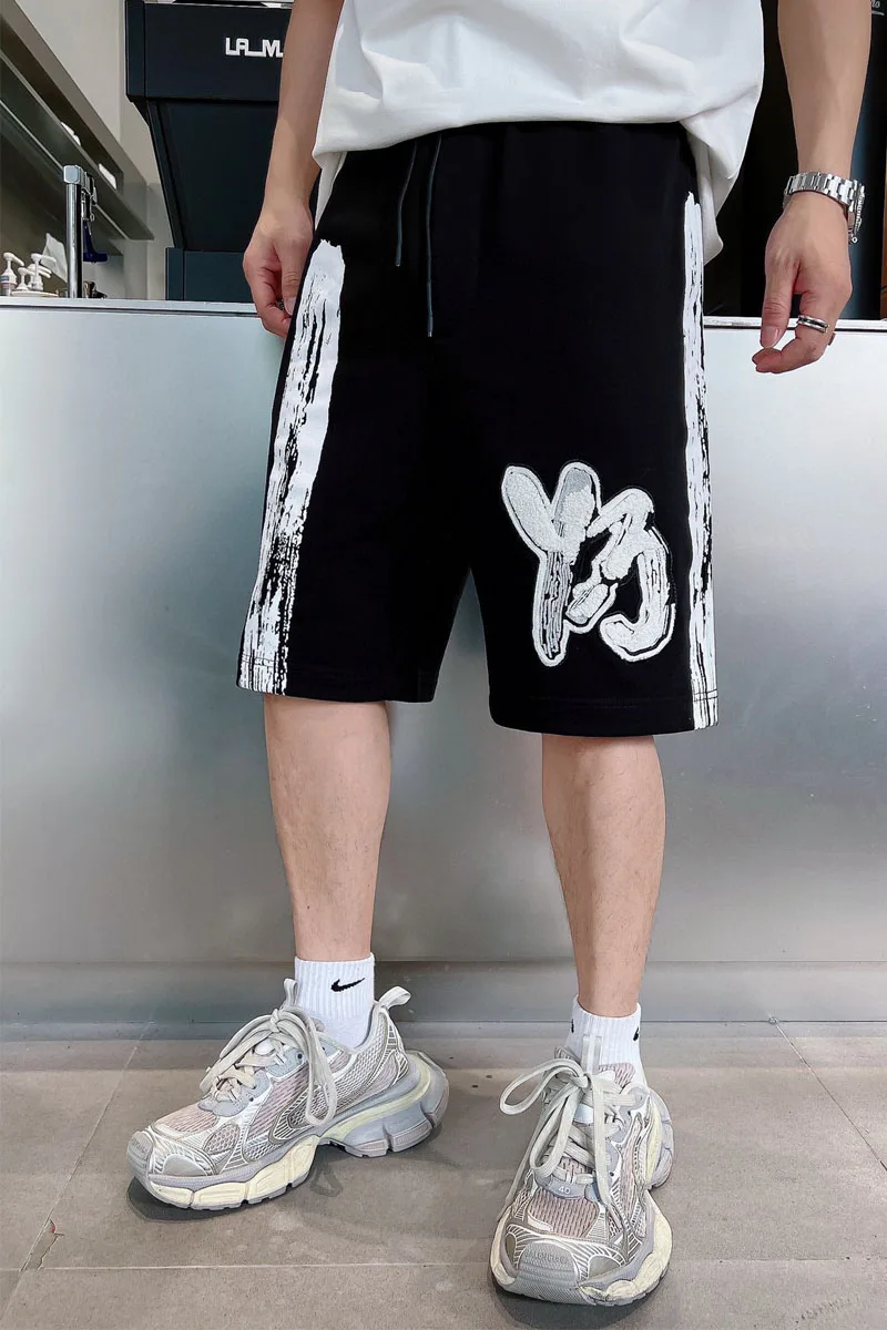 

Yohji Yamamoto Y3 Shorts Graffiti Printed Casual Sports Shorts Men's Trend Brand Loose Straight Leg Y3 Quarter Male Pants