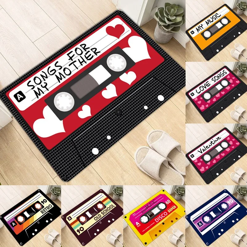 

Cassette Tape Mats Anti Slip Floor Carpet Tape Pattern Print Doormat for Bathroom Kitchen Entrance Rugs Home Decoration
