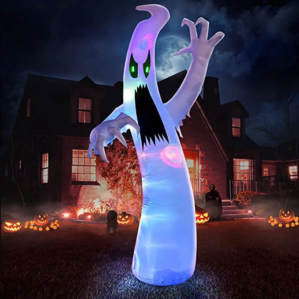 

240 см Хэллоуин надувной страшный призрак с изменяющимся цветом искусственное украшение для дома сада двора Хэллоуина светящийся строитель...