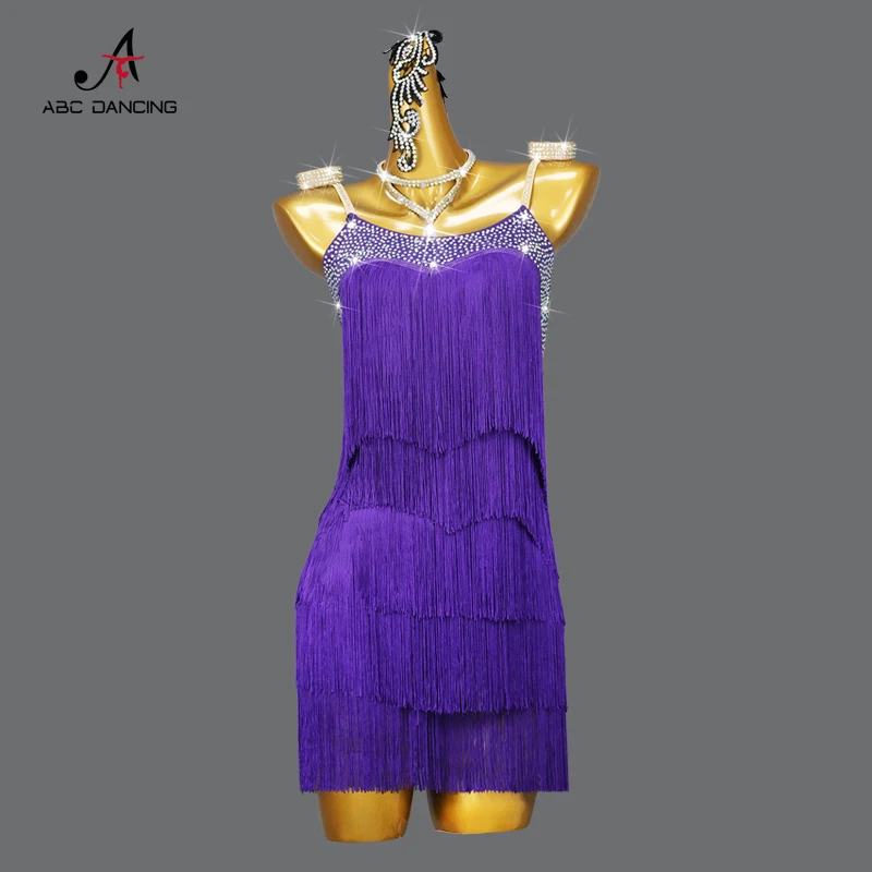 

2023 Purple Latin Dance Fringe Dress Sexy Female Professional Competition Costume Ballroom Practice Wear Girls Plus Size Cabaret