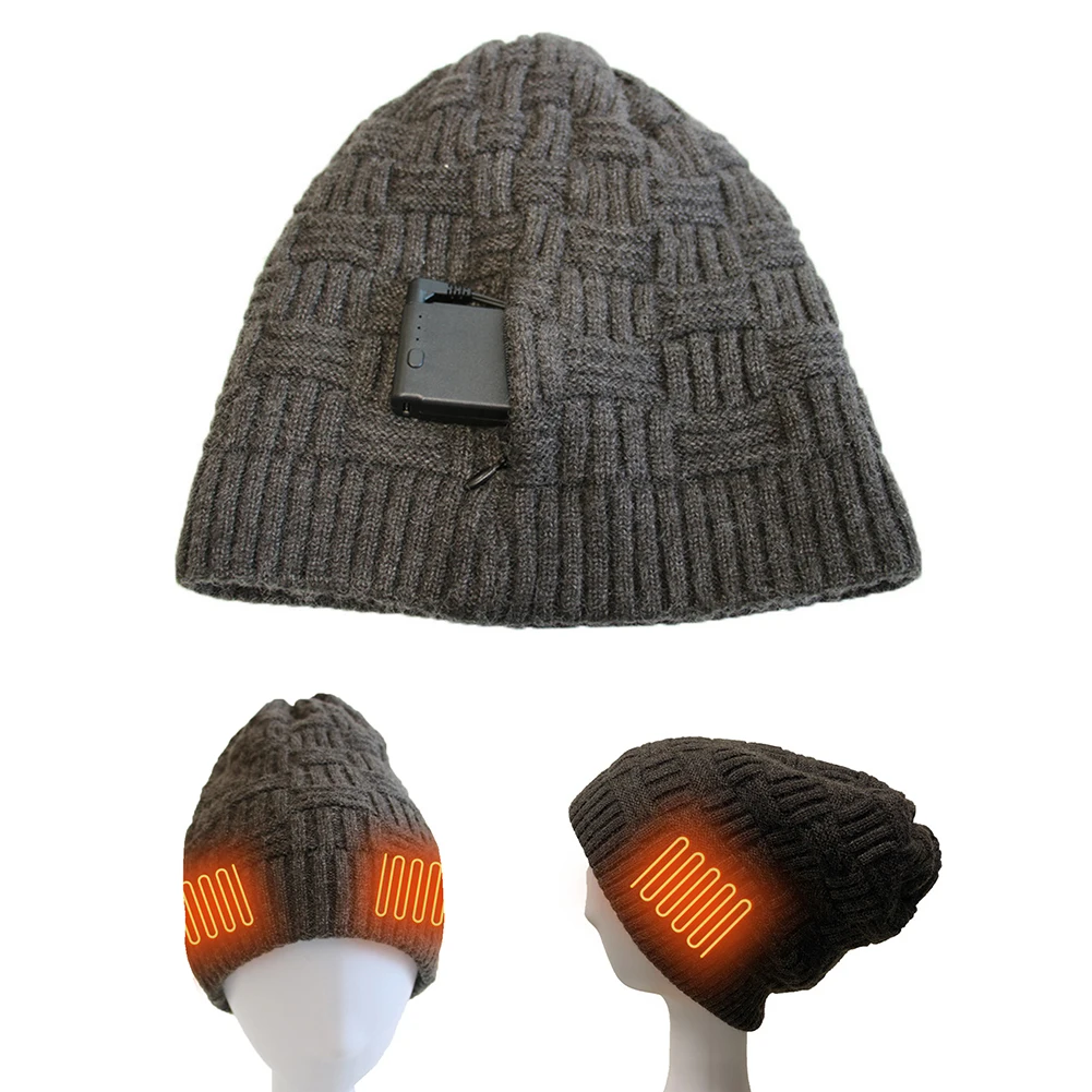 

Men Women Heated Hat USB Rechargeable Knitted Electric Heated Cap 3 Levels Washable Coldproof for Outdoor Sport for Ski Cycling