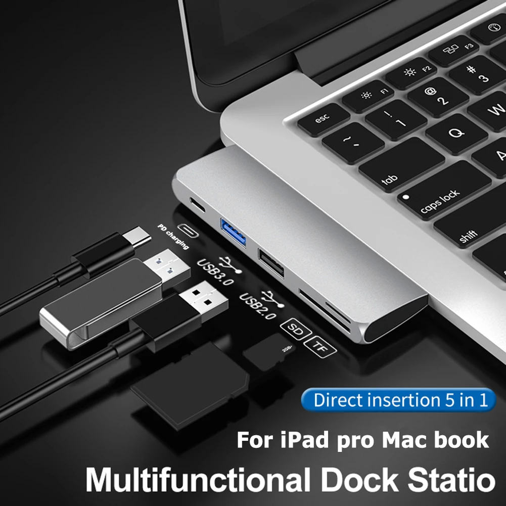 

5 in 1 USB C Type C Hub with Sufficient Durability and Ruggedness Power Delivery PD-Power USB 3.0 Splitter TF Card Reader