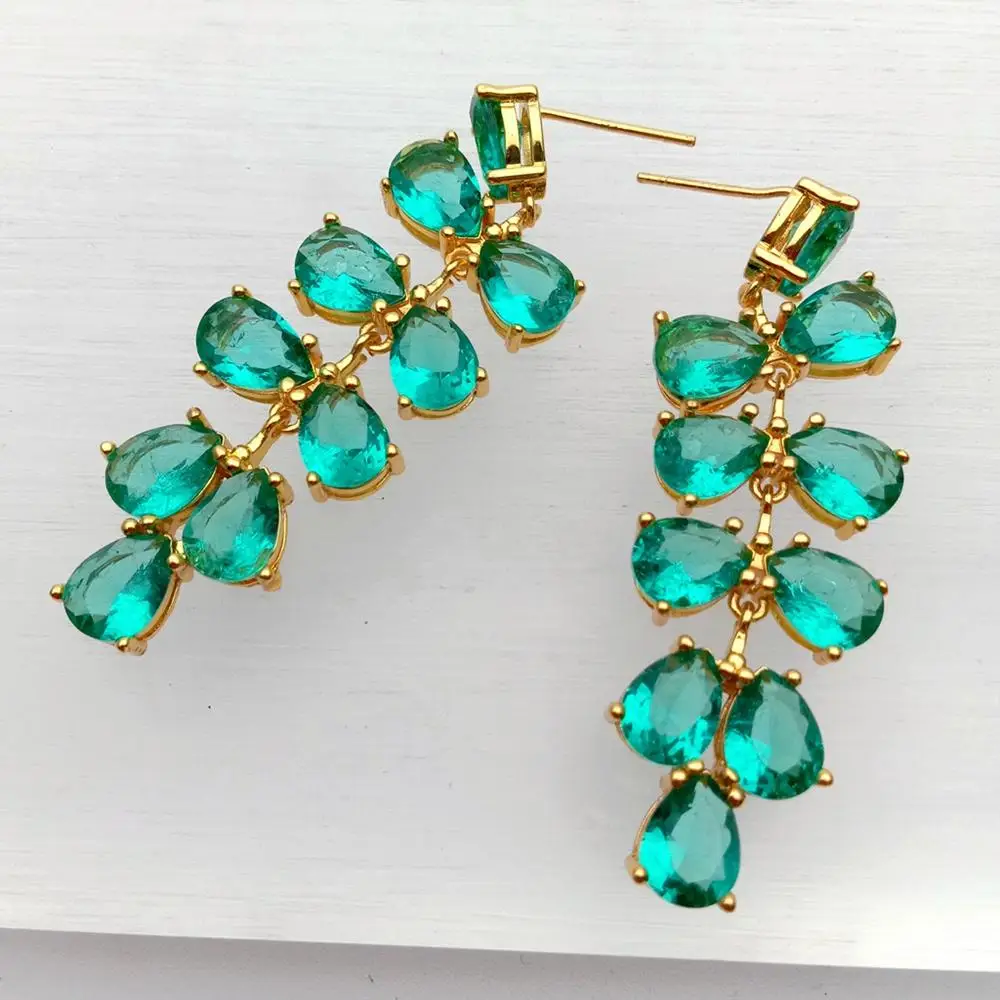 Y · YING висячие серьги для помолвки женщин с зелеными фианитами и листьями