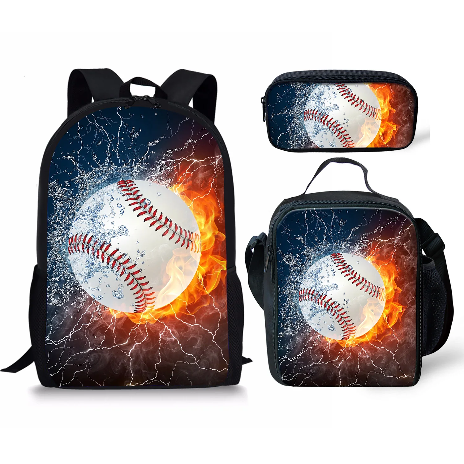 Water Fireball Design Boys School Bags Set Cool Students Backpacks 3pcs Pencil Cases&Lunch Kids Travel Satchel Free Shipping