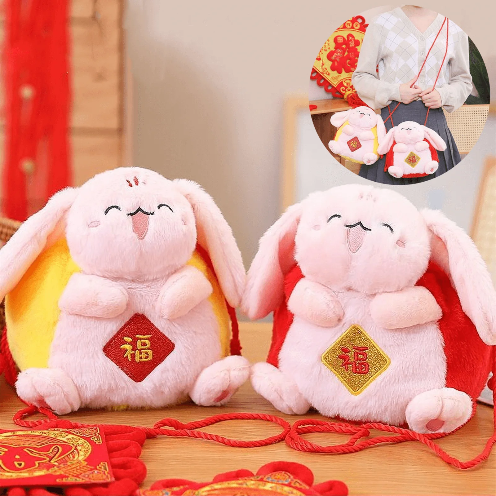

Girls Stuffed Rabbit Backpack 2023 Chinese New Year Decorations, Stuffed Animal Backpack Purse, Cute Bunny Crossbody Bag Coin