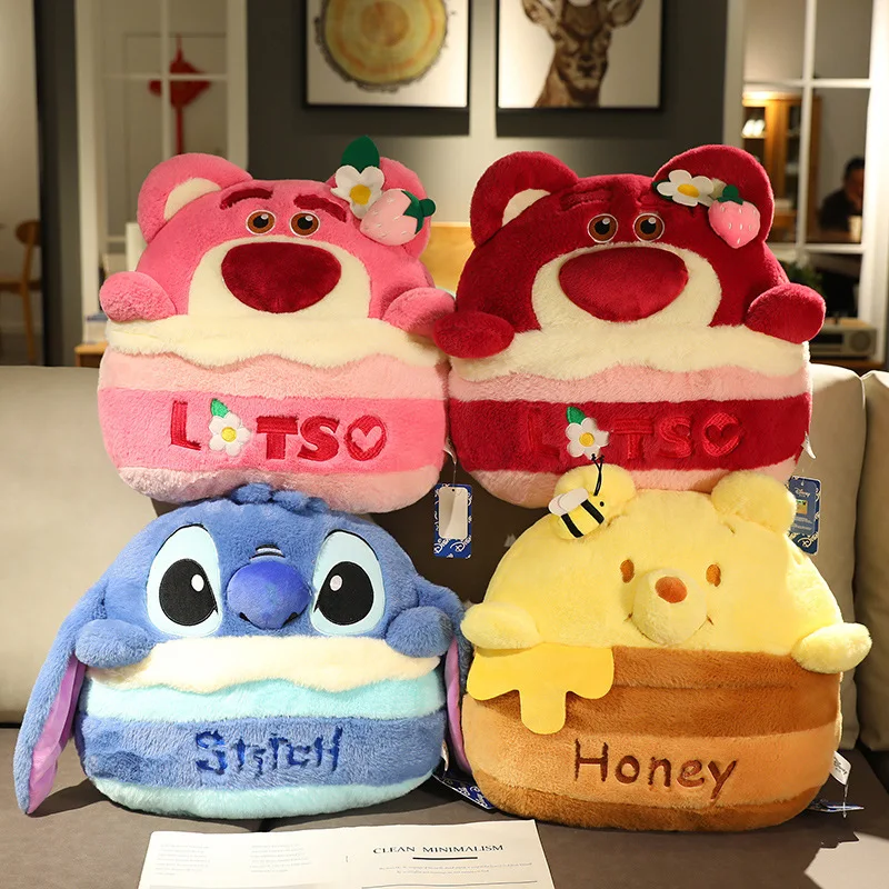 

2 In 1 Disney Stitch Strawberry Bear Plush Doll Pillow Winnie Pooh Soft Stuffed Blanket Kids Air Conditioning Cushion Toys Gift