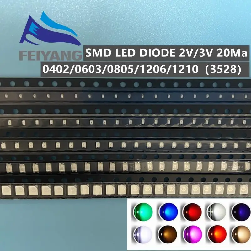 100 шт. 0402 0603 0805 1206 (1210) smd светодиодный красный желтый зеленый белый синий