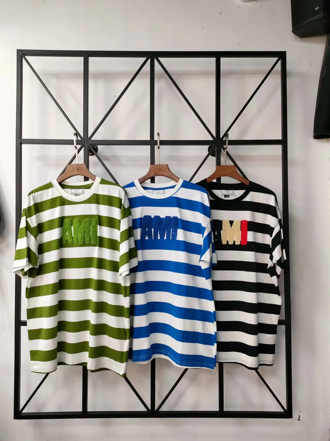 

AMI Alexandre Mattiussi Unisex Men's Women's Couples Casual Fashion Trend Pure Cotton Striped Round Neck T-Shirt Gift A162